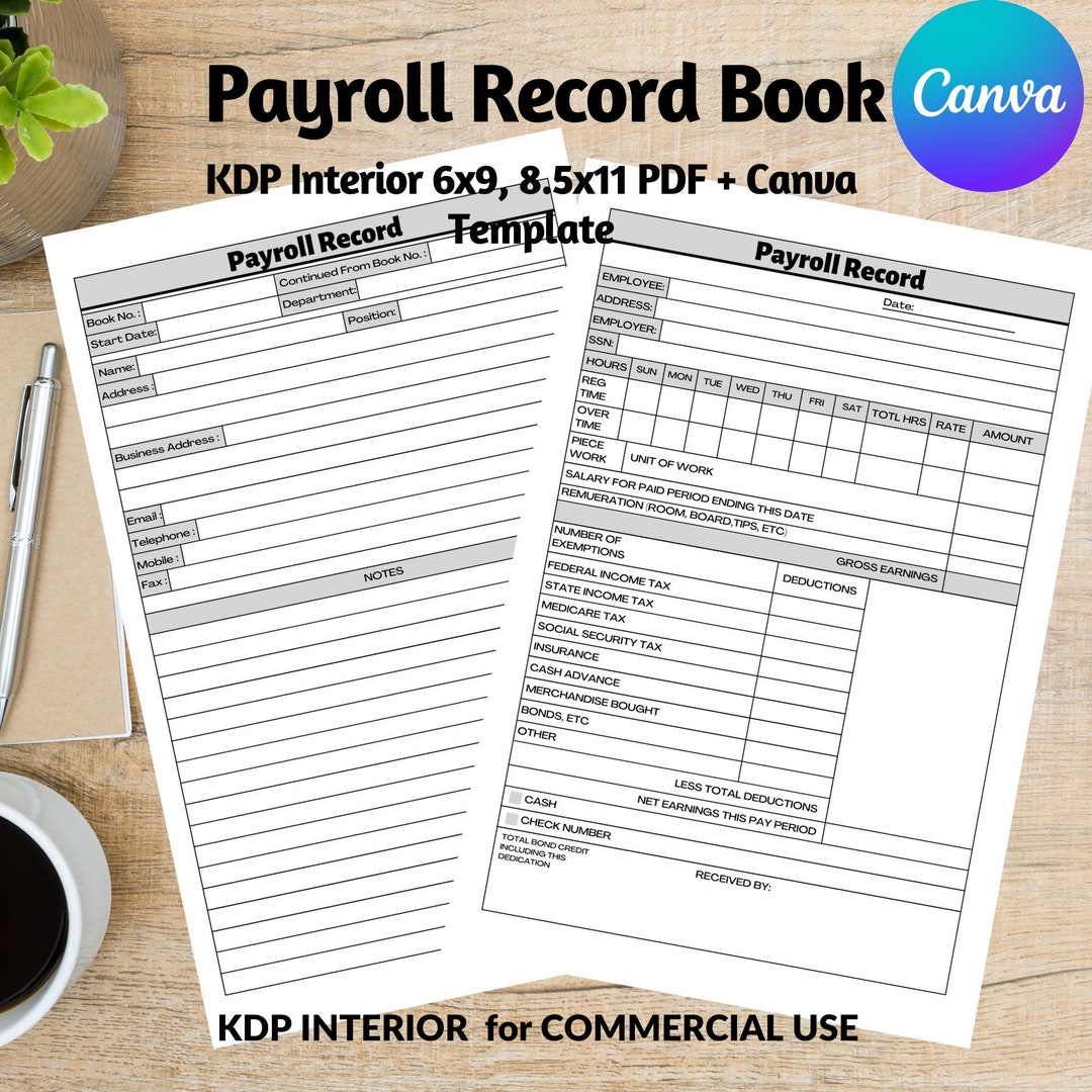 Payroll Record Book Payroll Log Book Payroll Accounting Bookkeeping
