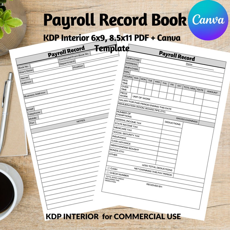 Payroll Record Book Payroll Log Book Payroll Accounting Bookkeeping