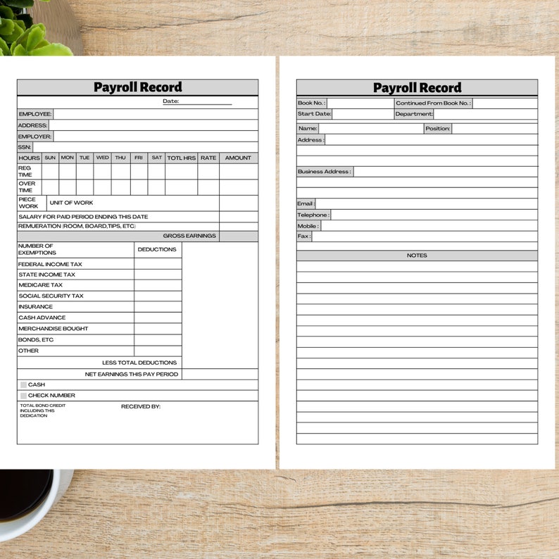 Payroll Record Book Payroll Log Book Payroll Accounting Bookkeeping