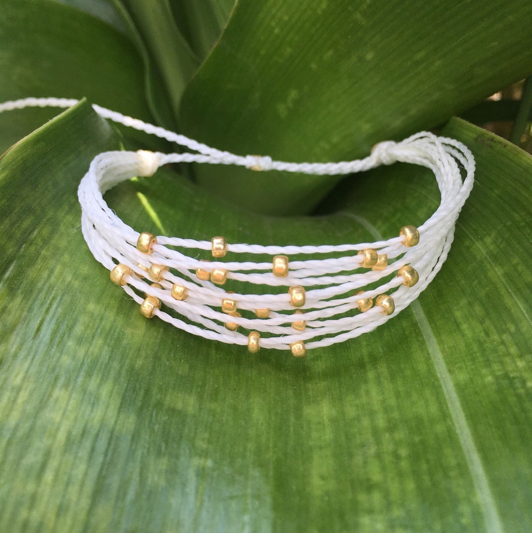 White and Gold Seed Bead String Bracelet for Women Beaded Etsy