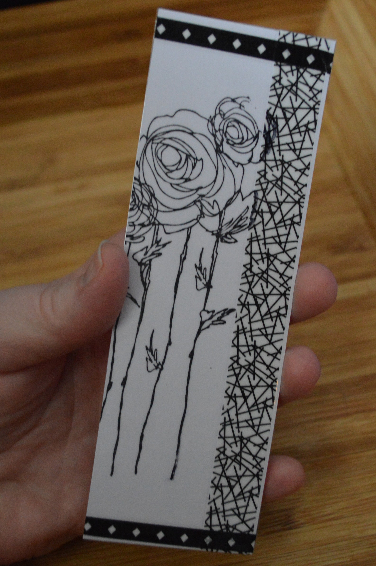 Floral Doodle Bookmark Black and White - Etsy France
