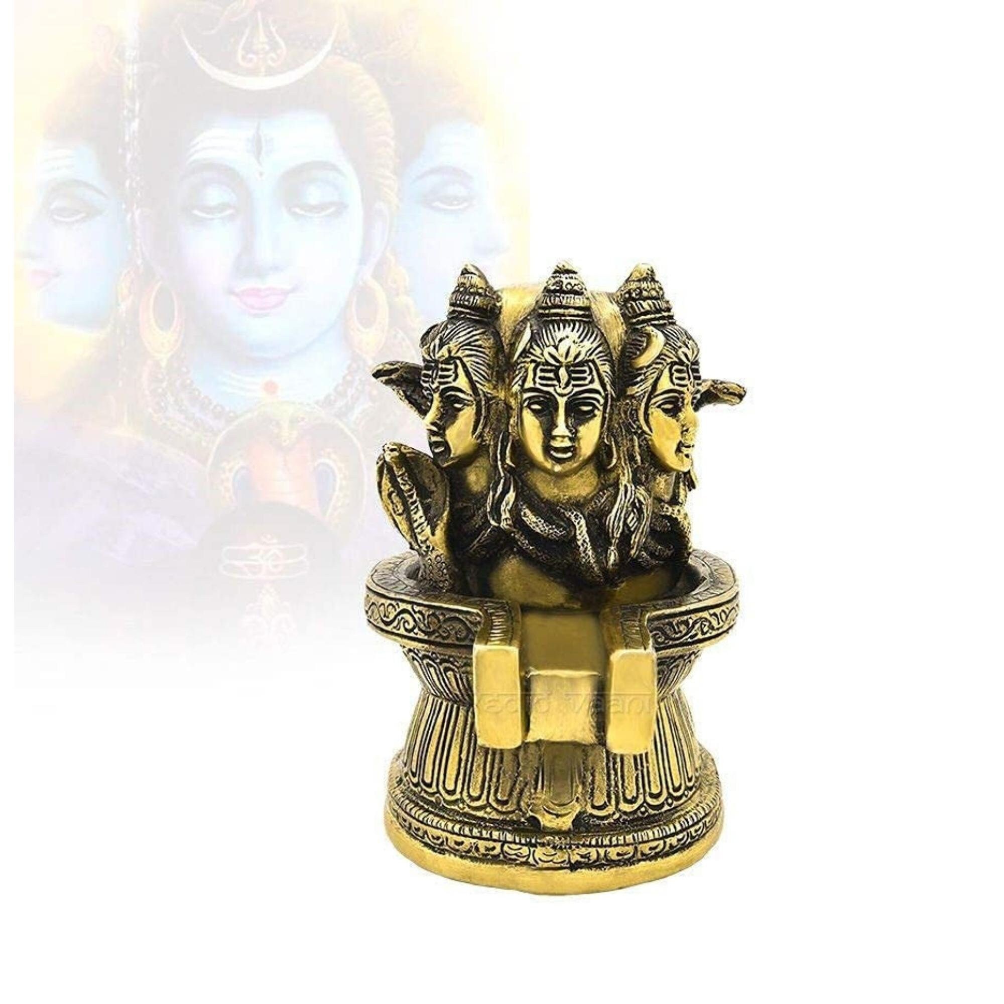 Brass Lord Trimurthi Shiva Ling Lingam Shivling Statue Antique