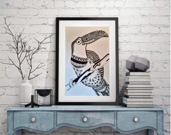 Toucan Zantangle Drawing - Wall Art - Home Decor - Gift