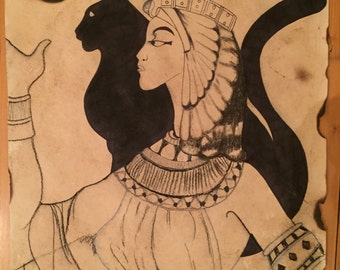 Cat Goddess - Spiritual - Goddess - Egypt - Drawing - Ink - Paper - Cat