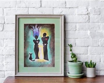 Daughters Love For Her Father - Dry Pastel - Ink - Wall Art - Home Decor - Spiritual - Love - Family