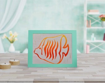 Fishy - Coloured Lino Print Of Fish - Home Decor - Wall Art - Gift