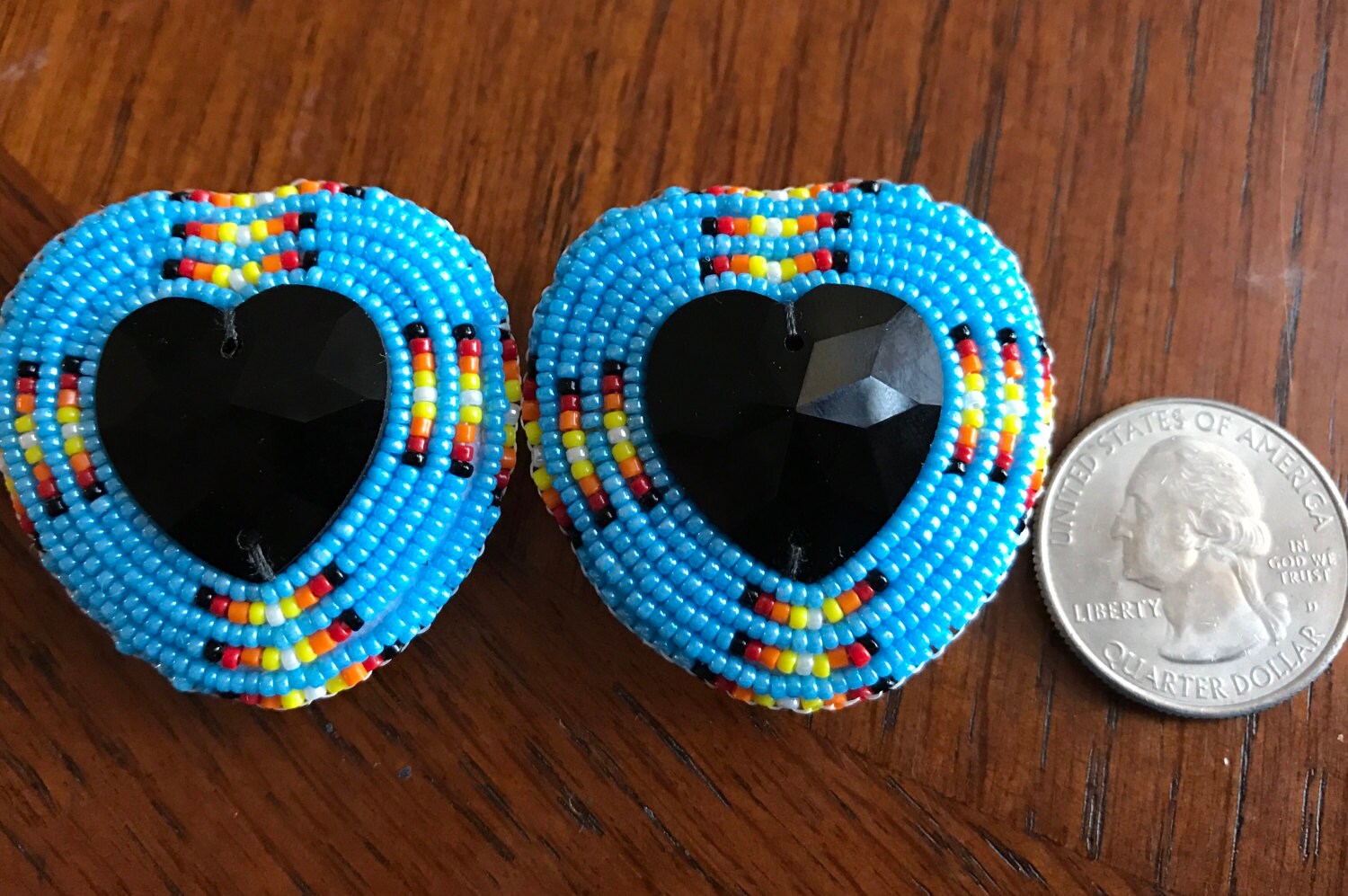 Native American made beaded Heart earrings Etsy