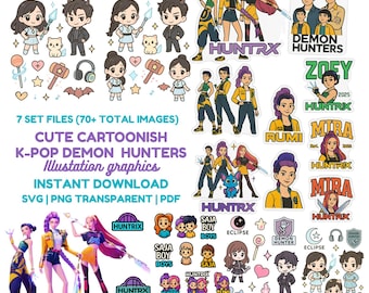 K-Pop Demon Hunters Clipart | Anime Girl Squad SVG PNG PDF