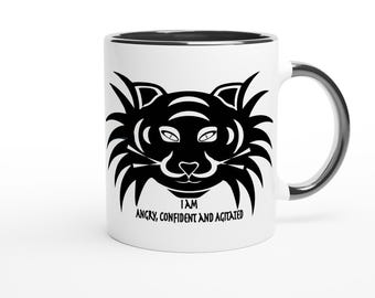 Angry Confident Agitated Mug - 11oz Ceramic Coffee Cup with Colored Rim