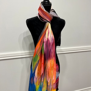 Bufanda de seda Shamoze Harmony of Hope, tacto seda, 100 % poliéster, también conocida como bufanda de seda artística, 72 x 28 pulgadas, impresión de pintura acrílica