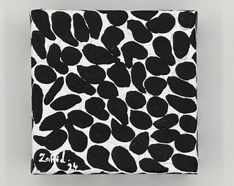 Miniature Giraffe pattern Black & White painting, small painting, tiny canvas, mini canvas, 4x4