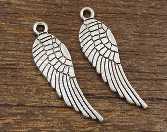 30pcs Wing Charms Antique Silver Tone 10x30mm - SH25
