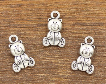 20pcs Bear Charms Antique Silver Tone Double Side 10x16mm - SH644