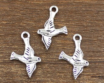 30pcs Bird Charms Antique Silver Tone Double Side 14x21mm - SH298