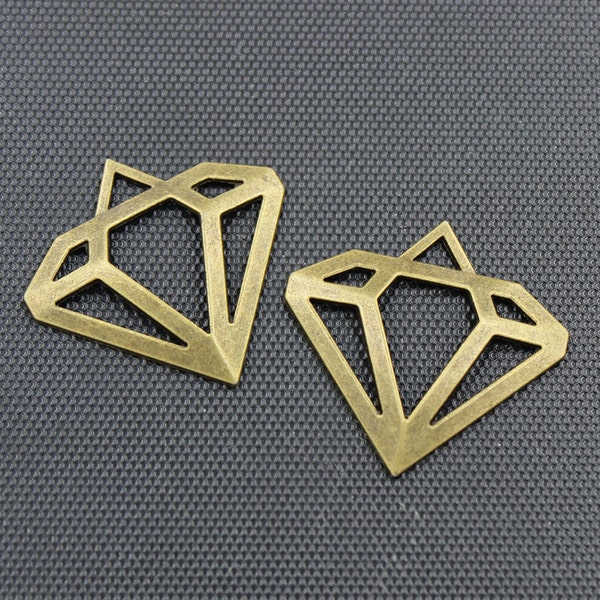 10pcs diamant charmes 30x28mm tonalité en Bronze - BH128