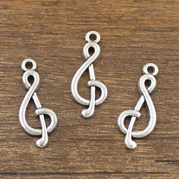 Forme de Note de musique 30pcs Antique ton argent 11x27mm - SH554