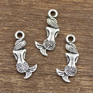 30pcs Mermaid Charms Antique Silver Tone Double Side 9x20mm - SH107