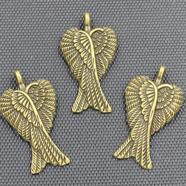 20pcs Angel Wings Charms Antique Bronze Tone 16x29mm - BH354