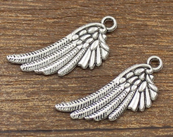 20pcs Wing Charms Antique Silver Tone 11x29mm - SH94
