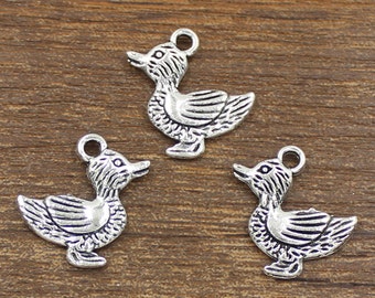 20pcs Duck Charms Antique Silver Tone Double Side 19x20mm - SH296