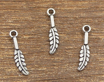 100pcs Leaf Charms Antique Silver Tone Double Side 3x15mm - SH381