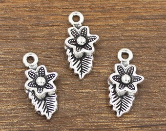 20pcs Flower Charms Antique Silver Tone 12x23mm - SH522