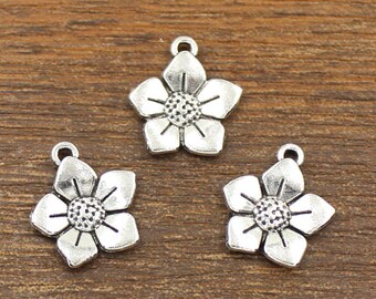 20pcs Flower Charms Antique Silver Tone 15x17mm - SH519