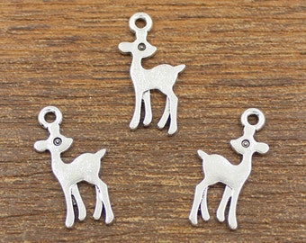 50pcs Deer Charms Antique Silver Tone Double Side 11x22mm - SH407