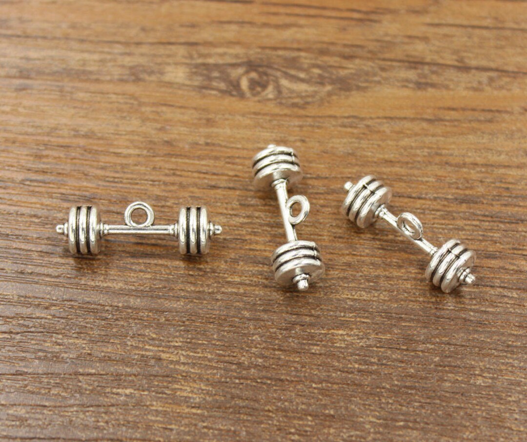 10pcs Barbell Charms Antique Silver Tone 3D Charm 8x25mm Etsy