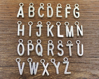 26pcs Alphabet Letter Charms Antique Silver Tone - SH61