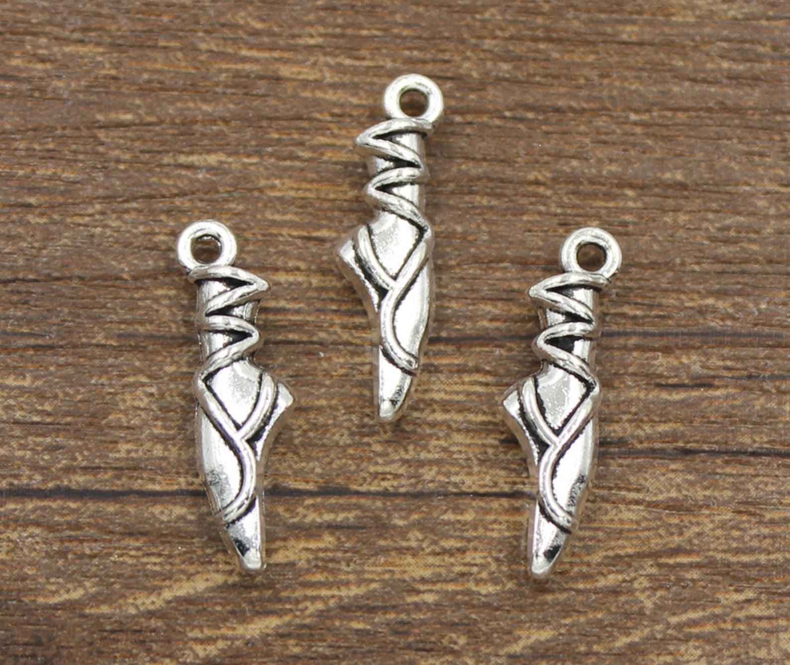 20pcs ballet shoes charms antique silver tone 7x24mm - sh240