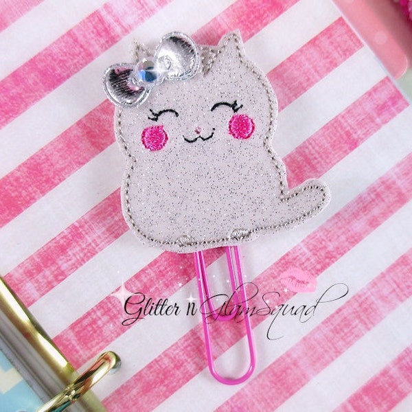 White Chubby Kitty Planner Clip, Paper clips for Planners, Planner accessories, Planner clips, Planner Paper Clips, Paper Clips for Planners