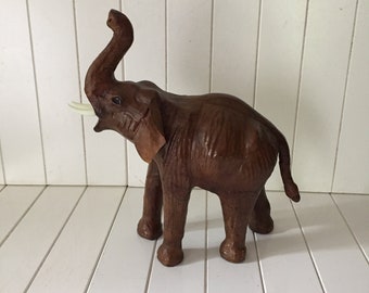 Vintage Leather African Elephant Figurine, African Decor, Table Decor, Elephant Statue, Home Decor, Bedroom Decor, Jungle Decor