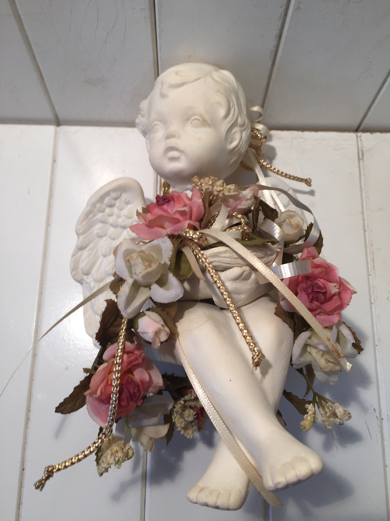 Set Of 2 Cherub Figurines Angel Decor Cherub Shelf Sitters Etsy