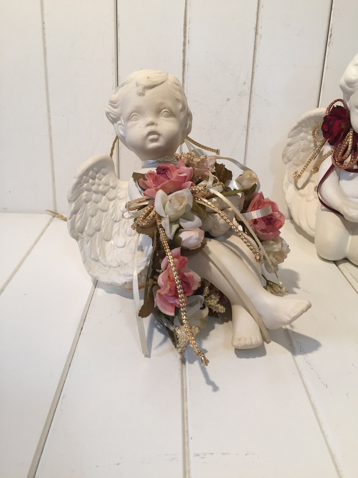 Set Of 2 Cherub Figurines Angel Decor Cherub Shelf Sitters Etsy