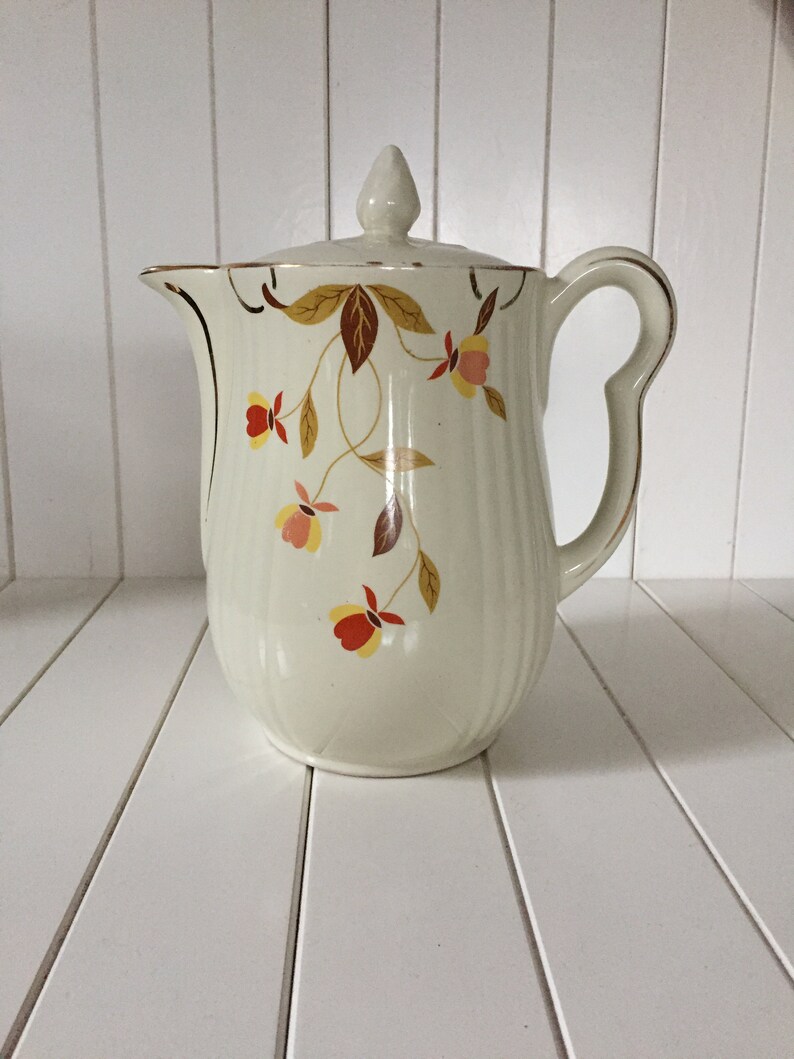 Vintage 1930s Hall Jewel Tea Autumn Leaves Pitcher With Lid Etsy