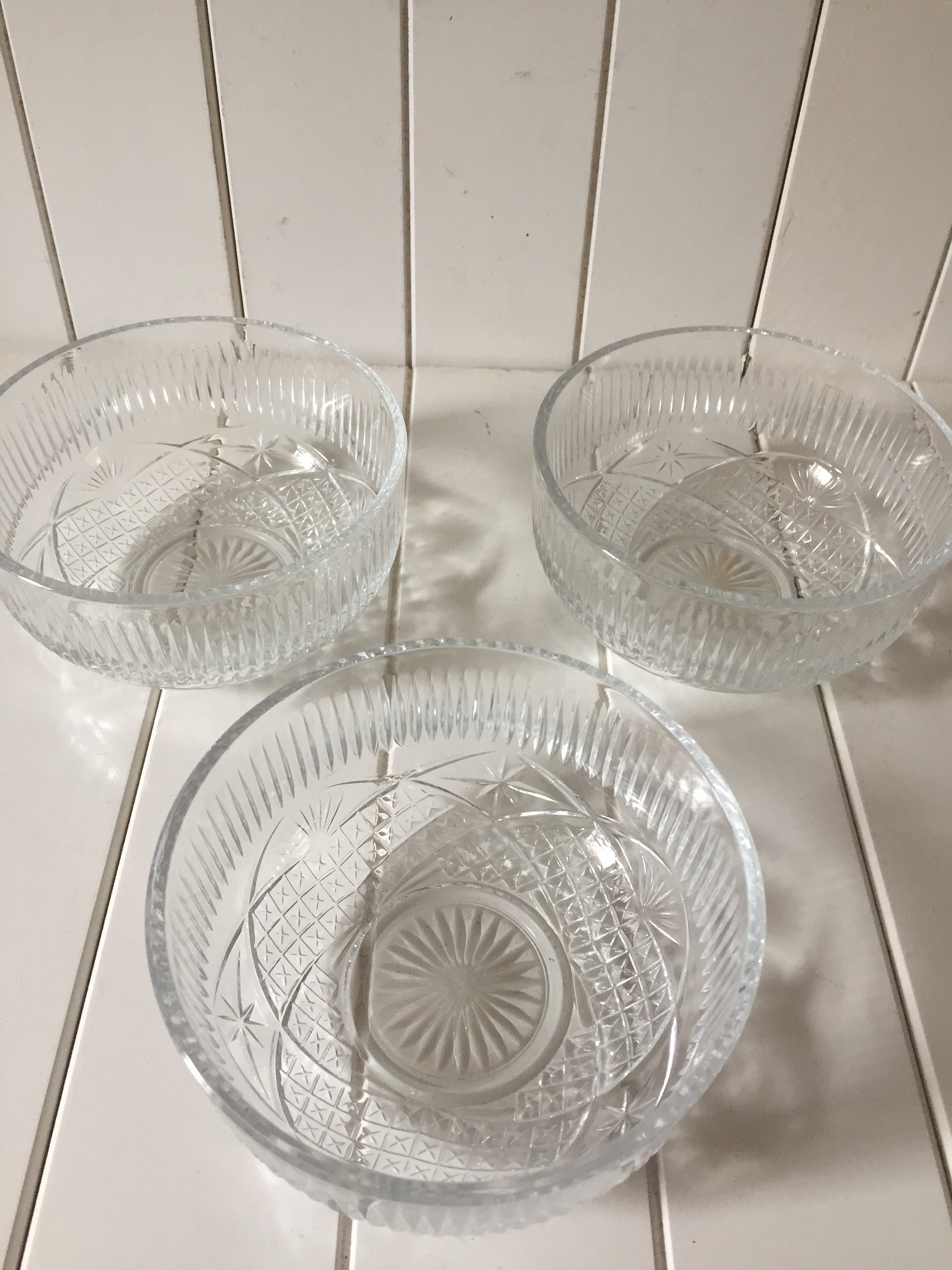 Set Of 3 Vintage Starburst Cut Glass Dessert Bowl Starburst Etsy