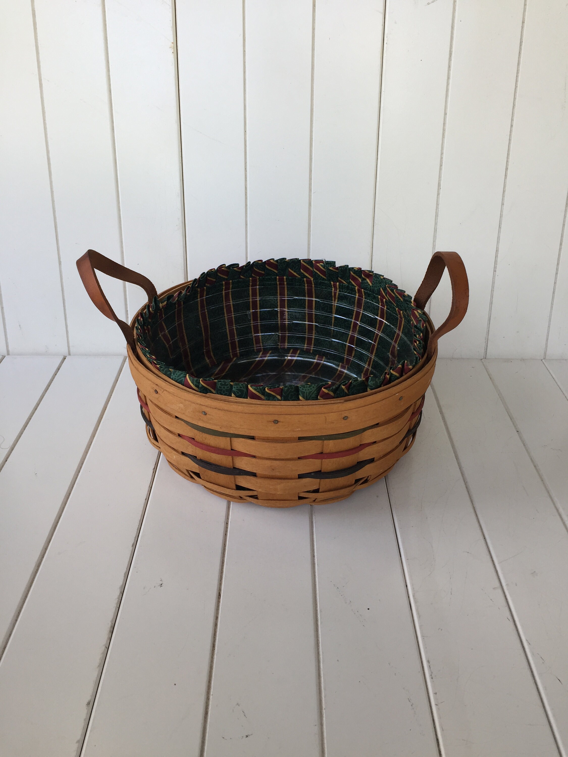 Longaberger Basket With Leather Handles Has Plastic Fabric Etsy