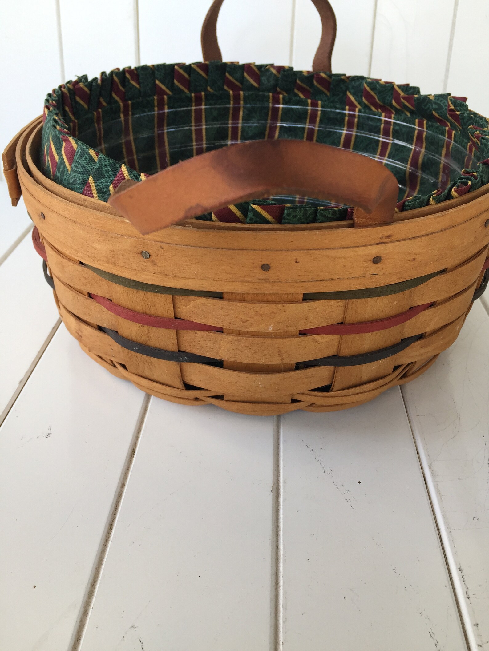 Longaberger Basket With Leather Handles Has Plastic Fabric Etsy