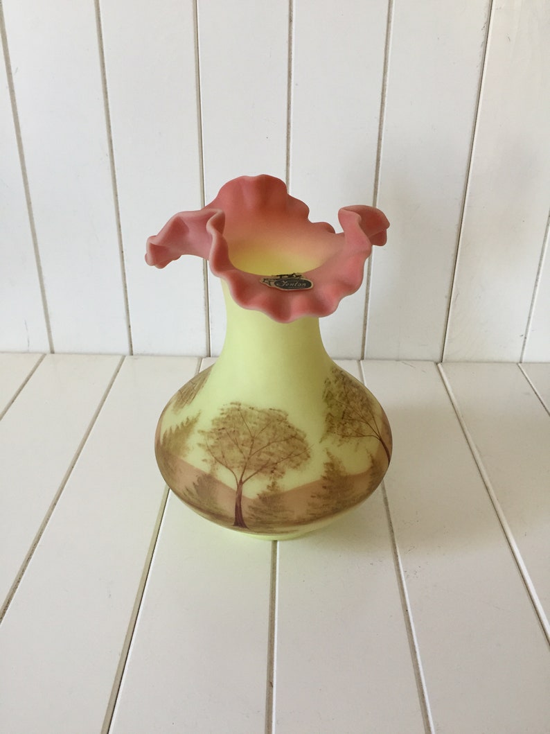 Beautiful Fenton Hand Painted Burmese Vase, Collectable Glass, Art Glass, Artist Signed Fenton, Table shops Decor, Gift