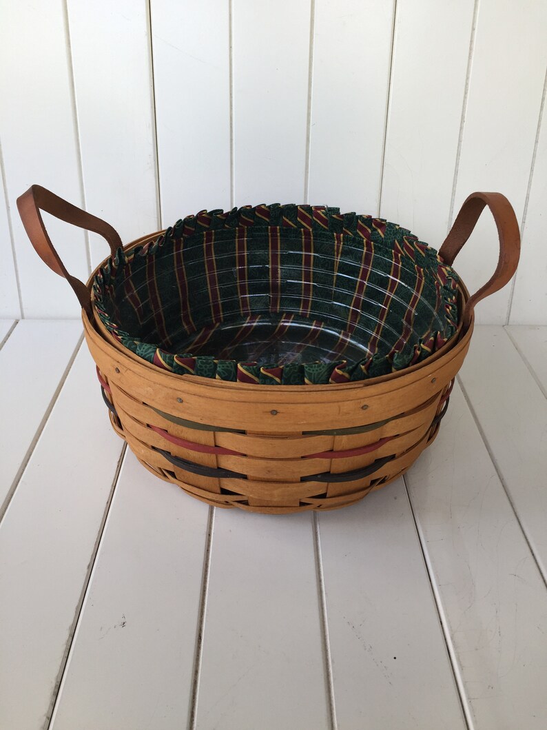 Longaberger Basket With Leather Handles Has Plastic Fabric Etsy