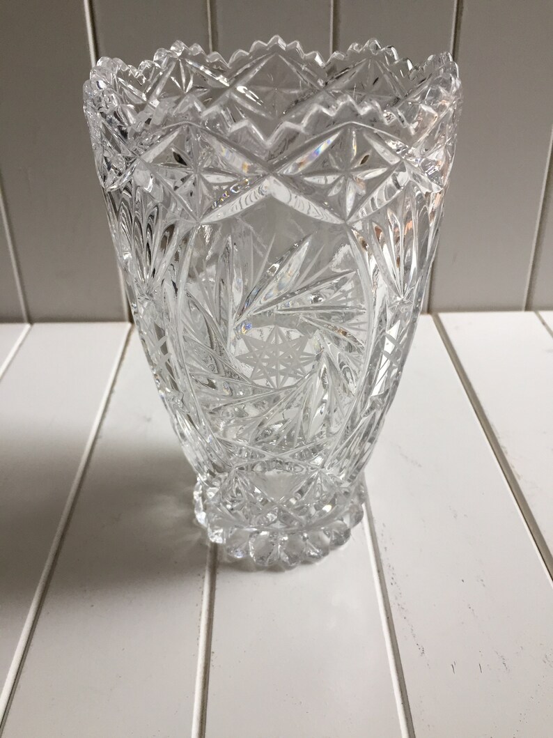 Heavy Lead Crystal Footed Vase Vintage Crystal Vase Wedding Etsy