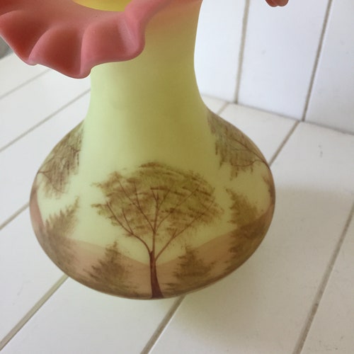 Beautiful Fenton Hand Painted Burmese Vase, Collectable Glass, Art Glass, Artist Signed Fenton, Table shops Decor, Gift
