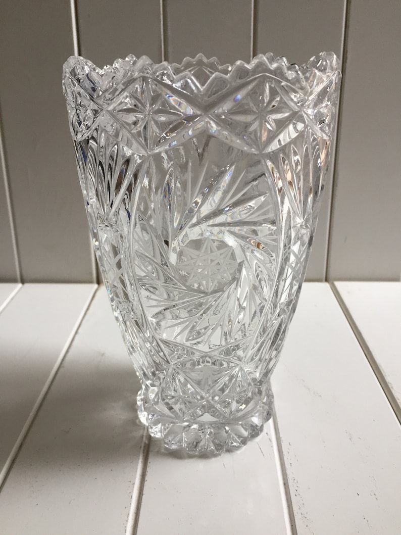 Heavy Lead Crystal Footed Vase Vintage Czechoslovakia Crystal Etsy