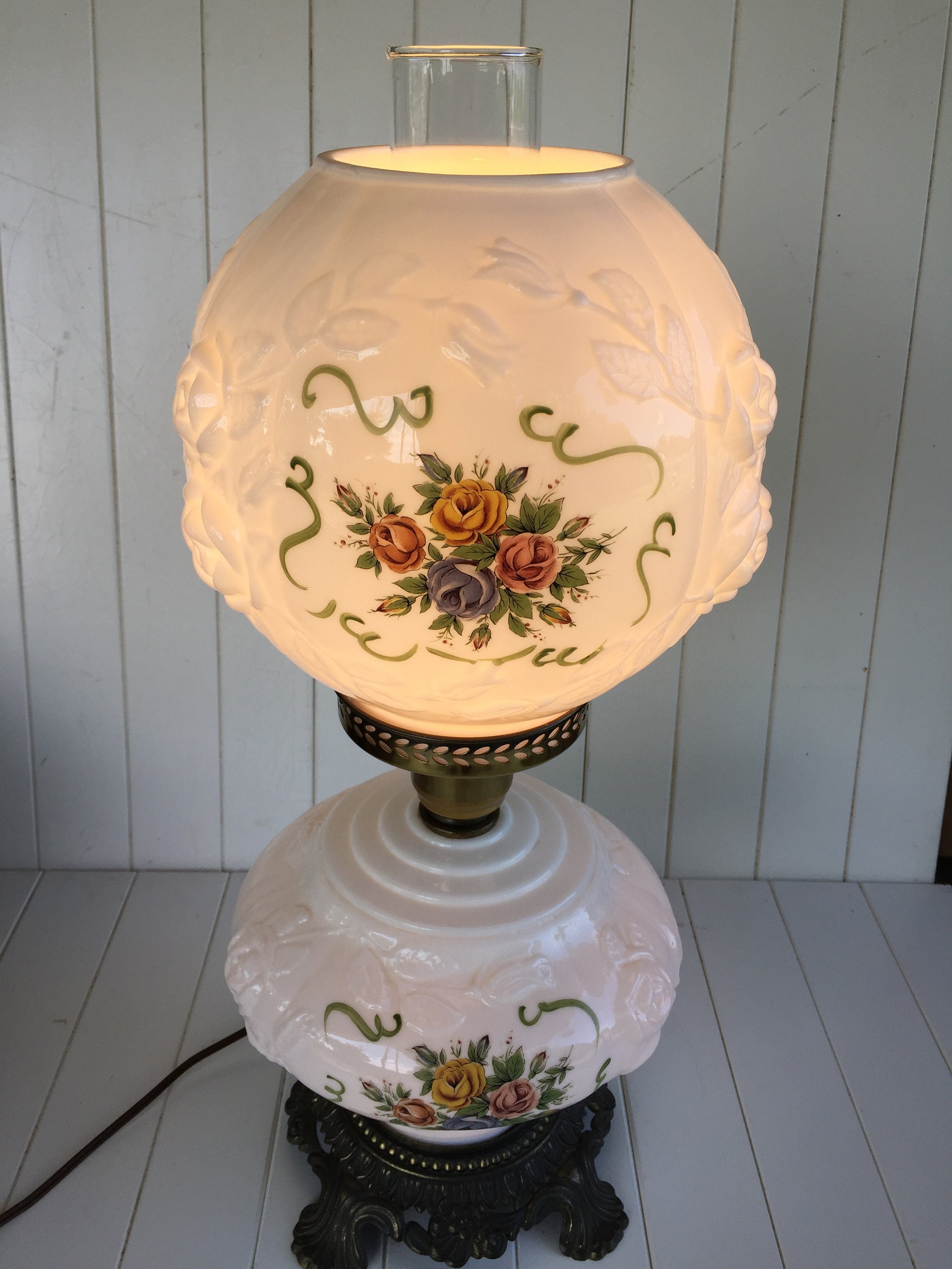 Vintage Phoenix Glass Gone With The Wind Lamp With Puff Etsy