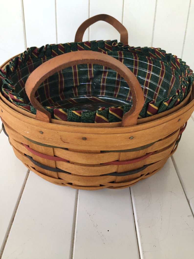 Longaberger Basket With Leather Handles Has Plastic Fabric Etsy