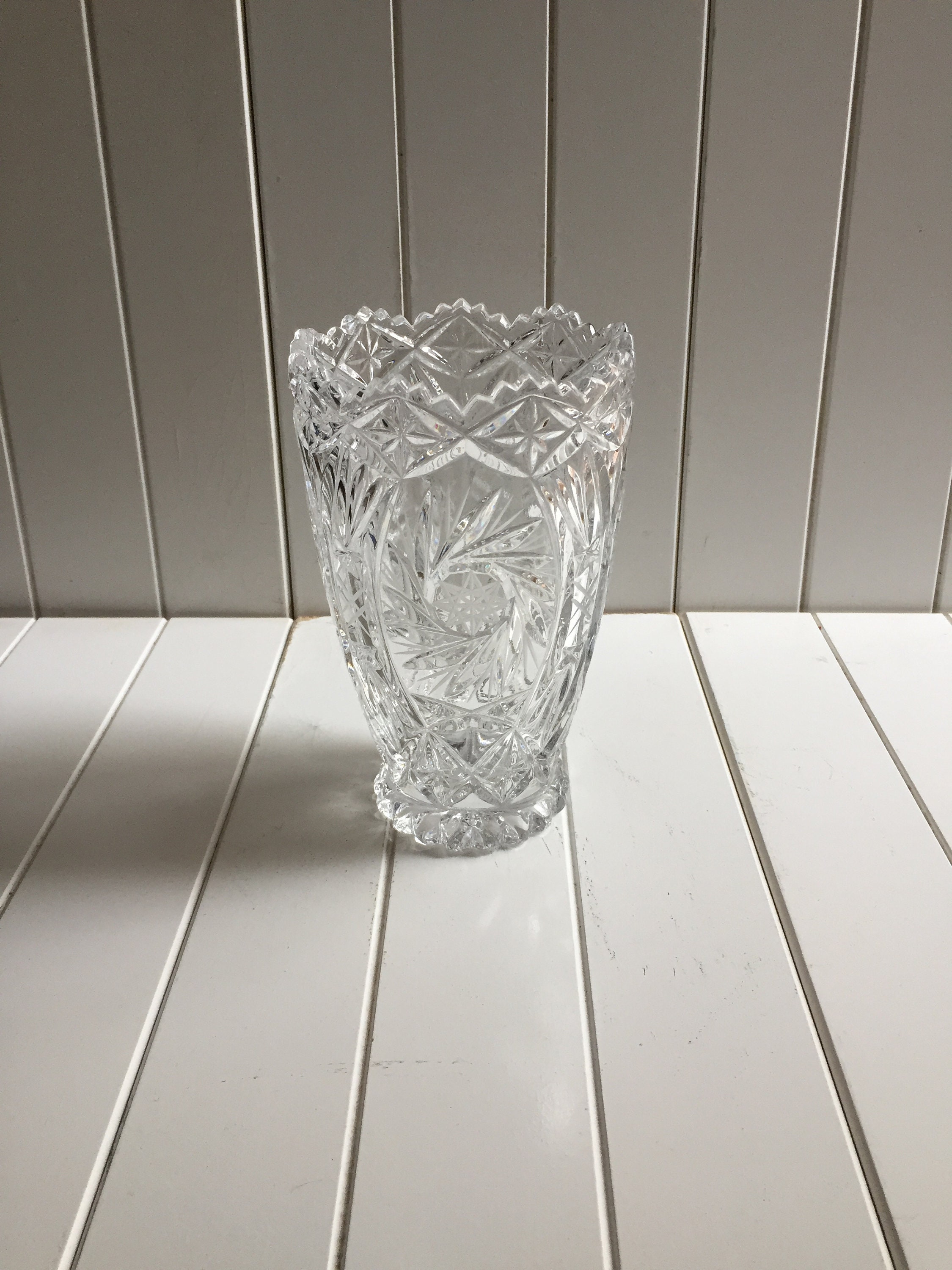 Heavy Lead Crystal Footed Vase Vintage Czechoslovakia Crystal Etsy