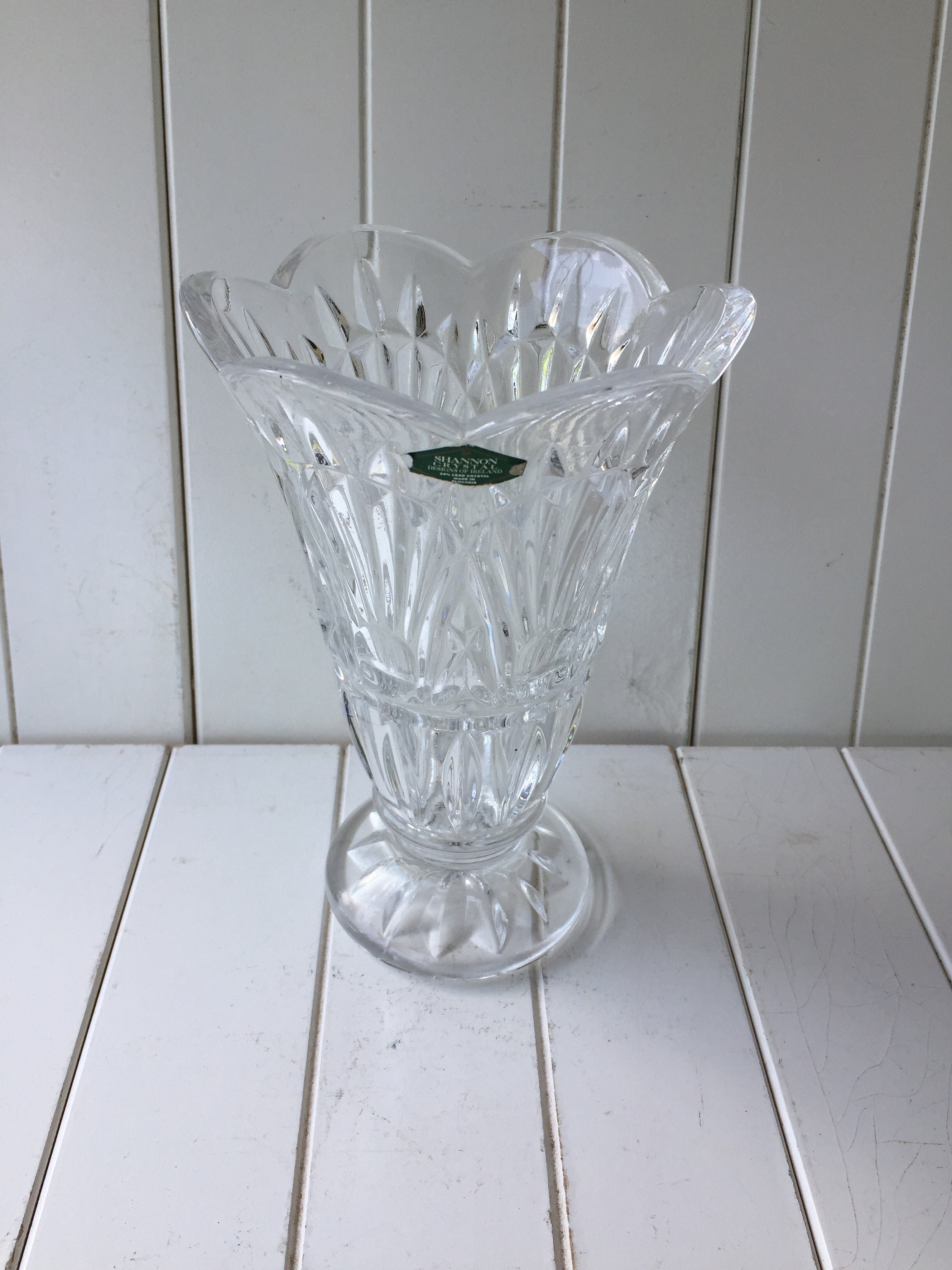 Beautiful Heavy Shannon Lead Crystal Footed Vase Crystal Etsy