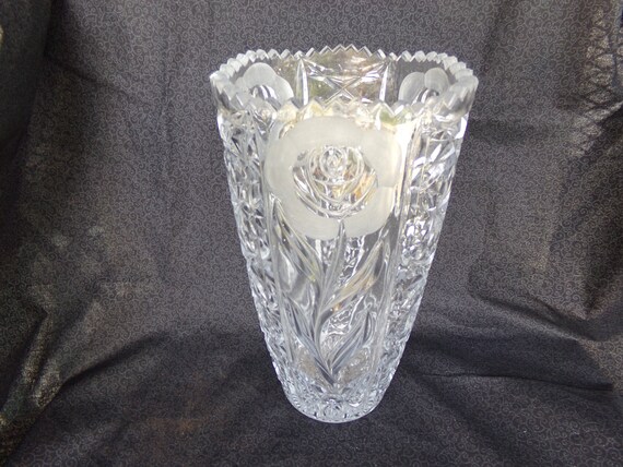 Lead Crystal Vase Etched Rose Shabby Chic Collectable Etsy