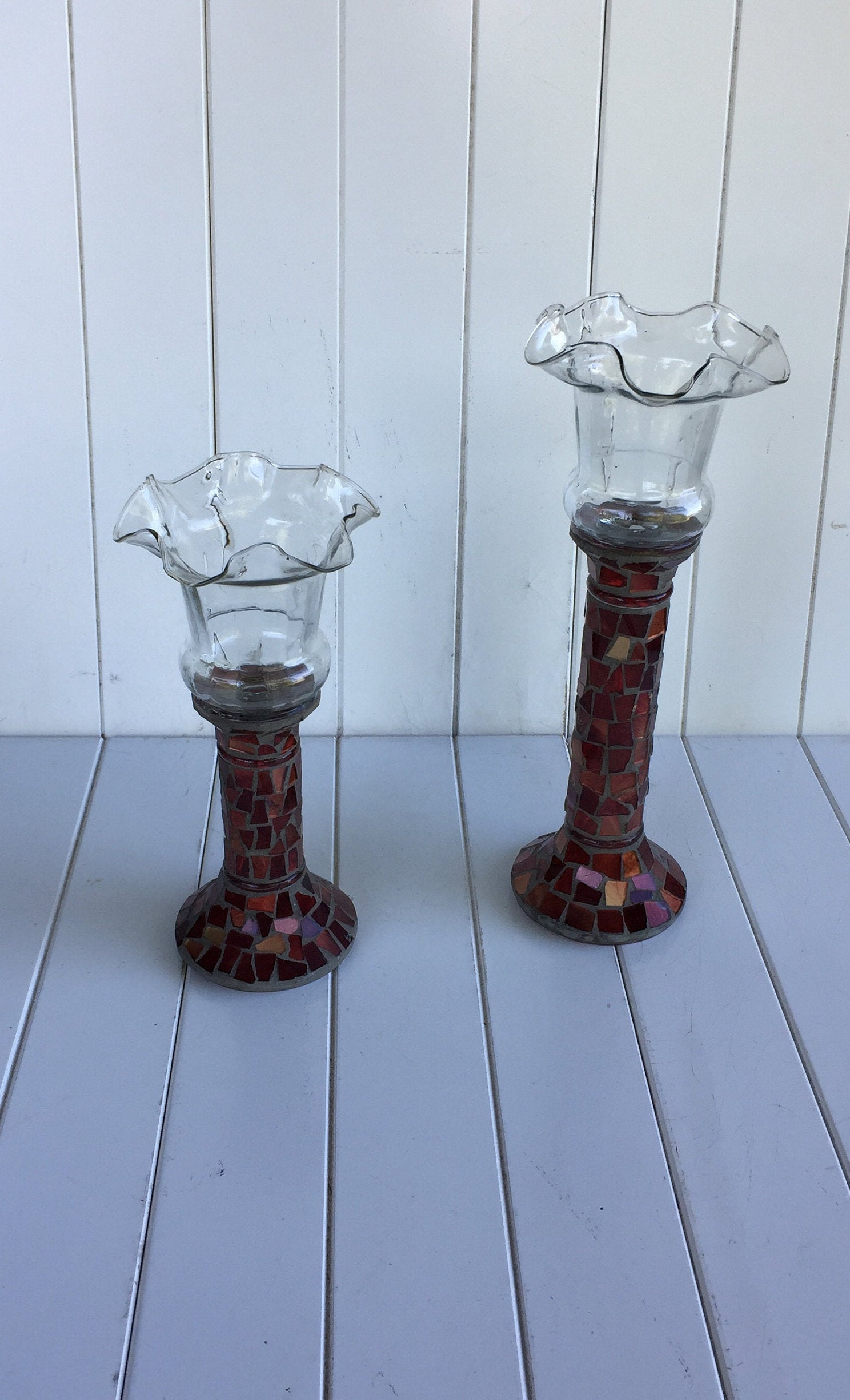 Set Of 2 Home Interior Candle Holders Stained Glass Candle Etsy